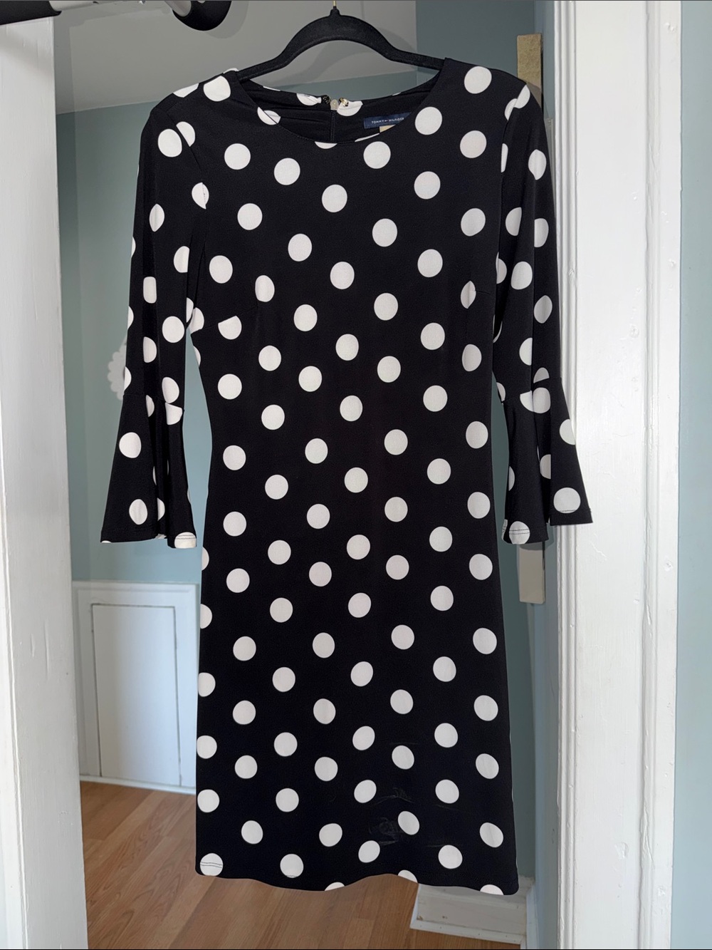 Tommy Hilfiger Black and White Polka Dot Long Sleeve Dress